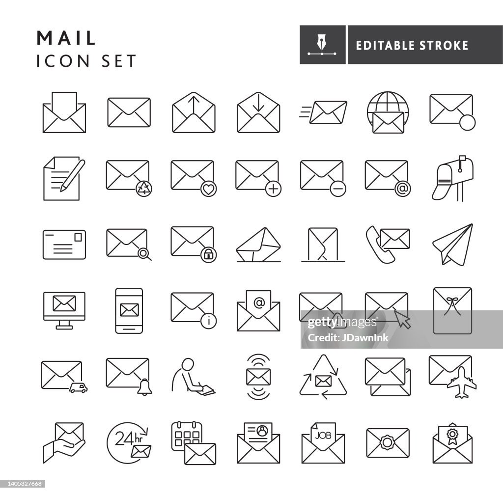 Mail and e-mail envelope icon set concepts thin line style - editable stroke