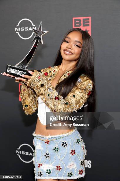 Marsai Martin, winner of YoungStars Award, poses in the press room during the 2022 BET Awards at Microsoft Theater on June 26, 2022 in Los Angeles,...