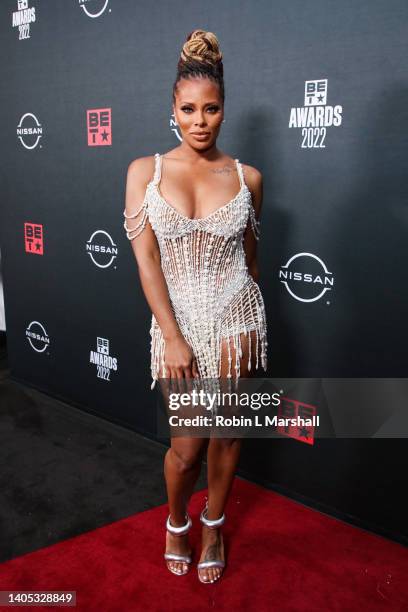 Eva Marcille poses in the press room during the 2022 BET Awards at Microsoft Theater on June 26, 2022 in Los Angeles, California.