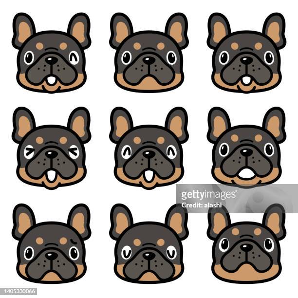 cute facial expression icon of the french bulldog - chinese new year dog stock illustrations