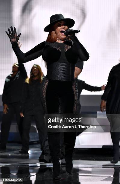 Faith Evans performs onstage during the 2022 BET Awards at Microsoft Theater on June 26, 2022 in Los Angeles, California.