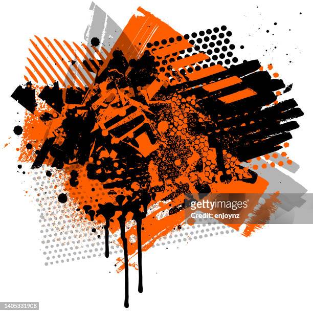 orange und schwarz grunge texturen und muster illustration - modern art stock-grafiken, -clipart, -cartoons und -symbole