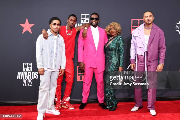 Justin Dior Combs, Christian Combs, Sean "Diddy" Combs, Janice Combs, and Quincy Brown attend the 2022 BET Awards at Microsoft Theater on June 26,...