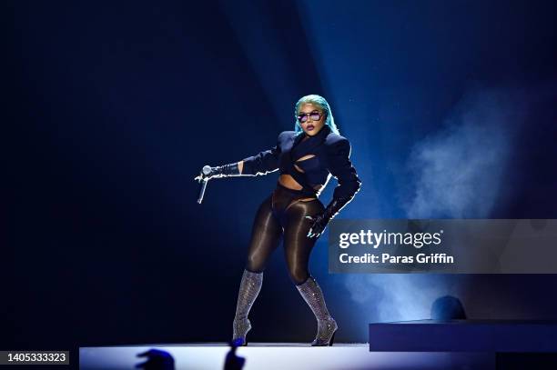 Lil' Kim performs onstage during the 2022 BET Awards at Microsoft Theater on June 26, 2022 in Los Angeles, California.