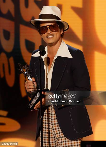 Bruno Mars accepts Album Of The Year Award onstage during the 2022 BET Awards at Microsoft Theater on June 26, 2022 in Los Angeles, California.