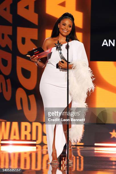 Sanaa Lathan speaks onstage during the 2022 BET Awards at Microsoft Theater on June 26, 2022 in Los Angeles, California.