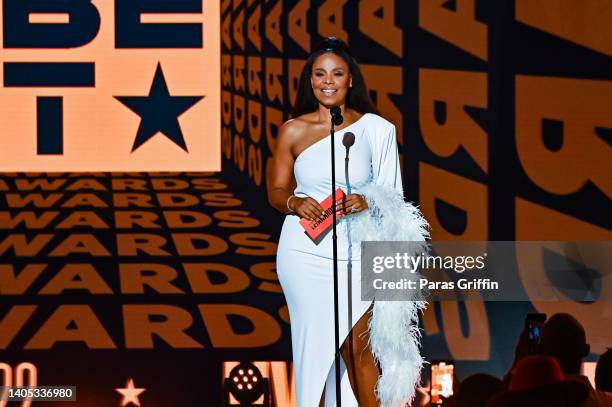 Sanaa Lathan speaks onstage during the 2022 BET Awards at Microsoft Theater on June 26, 2022 in Los Angeles, California.