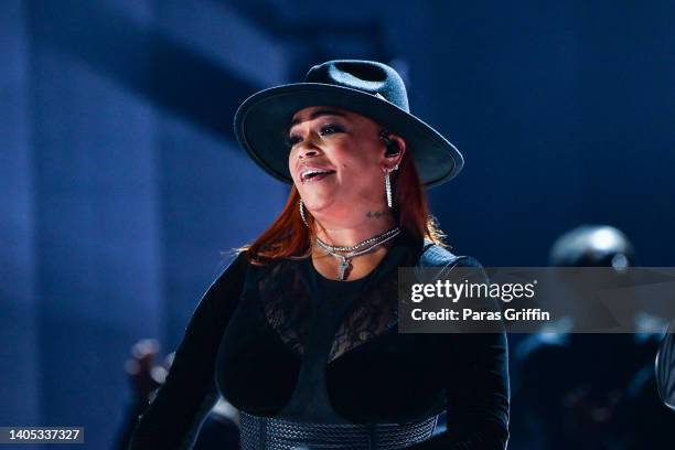 Faith Evans performs onstage during the 2022 BET Awards at Microsoft Theater on June 26, 2022 in Los Angeles, California.