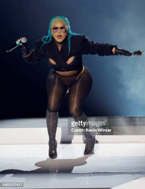 Lil' Kim performs onstage during the 2022 BET Awards at Microsoft Theater on June 26, 2022 in Los Angeles, California.
