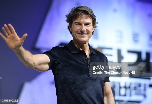 Actor Tom Cruise during a press conference of the movie 'Top Gun: Maverick' at Lotte Hotel World on June 20, 2022 in Seoul, South Korea.
