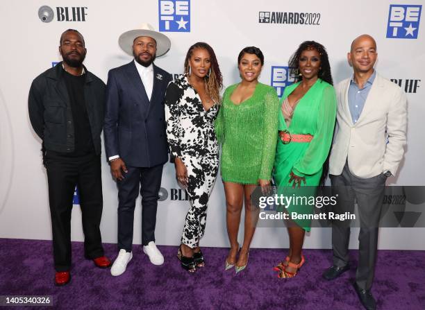 Luke James, D-Nice, Eva Marcille, Taraji P. Henson, Tracie Jade and BET Chief Executive Officer Scott Mills attends "BET Awards Host Dinner In...