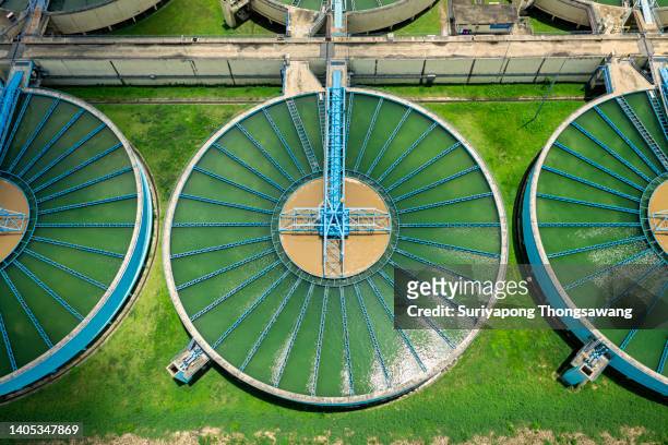 aerial top view water treatment plant for purify water or environment conservation. - 浄水 ストックフォトと画像