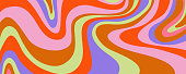 Grioovy psychedelic wave background for banner design. Retro 60s 70s psychedelic pattern. Modern wave retro abstract design. Rainbow 60s, 70s, hippie vector.