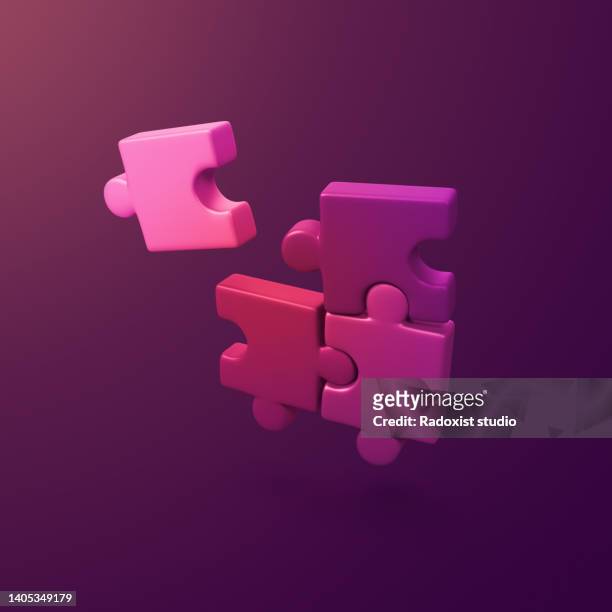 puzzle pieces - stylized 3d cgi icon object - 3d puzzle stock-fotos und bilder