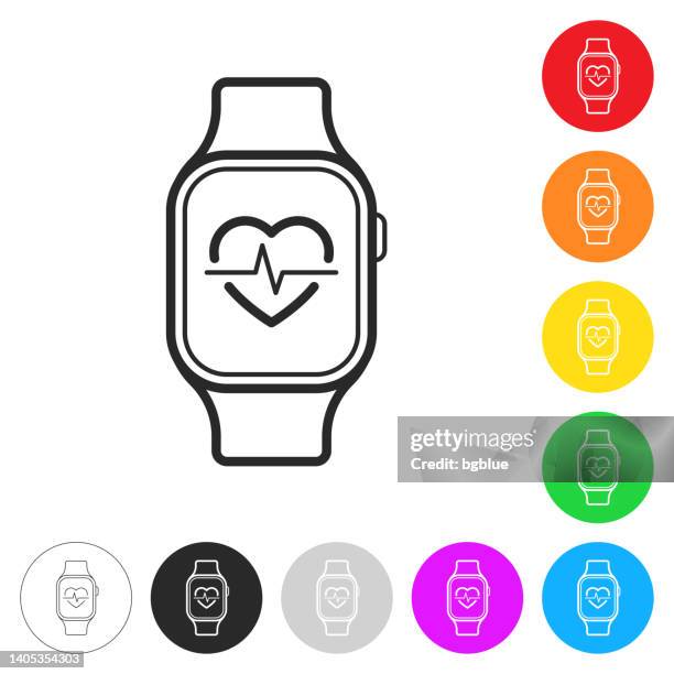 smartwatch with health app. icon on colorful buttons - train front view stock illustrations