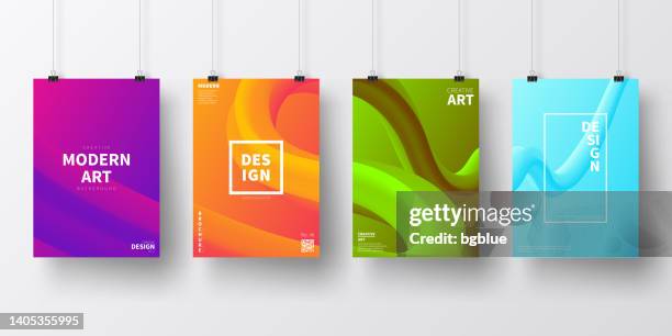 posters with fluid colorful designs, isolated on white background - poster clips stock illustrations