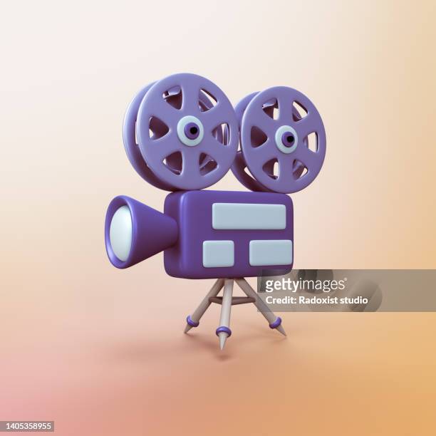 old school movie camera -  stylized 3d cgi icon object - camara cine fotografías e imágenes de stock