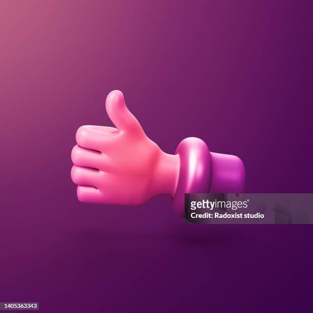 hand like thumbs up - stylized 3d cgi icon object - 3d hand stock-fotos und bilder