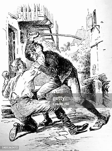 two men fighting on the street - the way of the fight stock illustrations