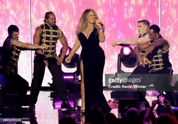 Mariah Carey performs onstage during the 2022 BET Awards at Microsoft Theater on June 26, 2022 in Los Angeles, California.