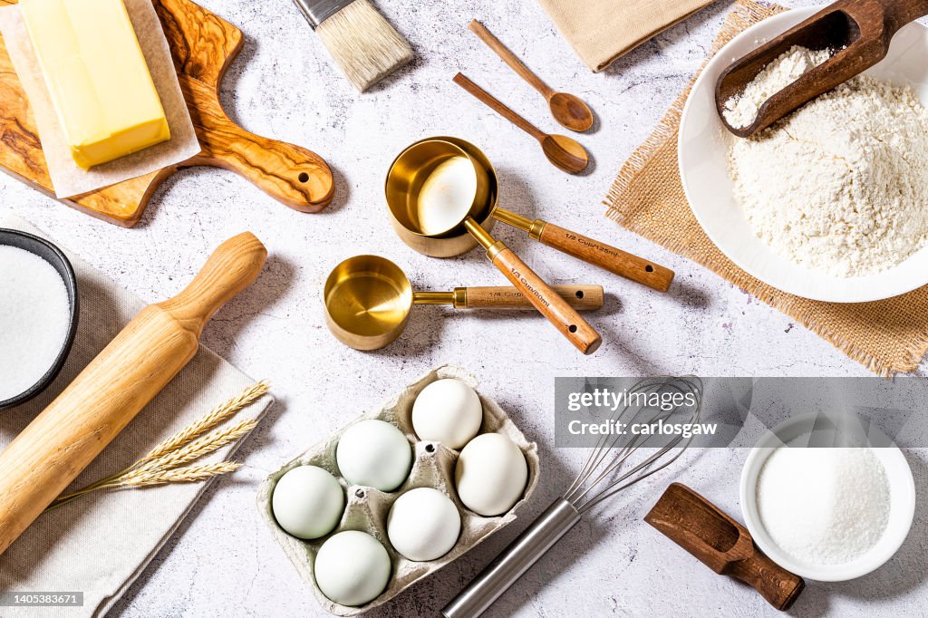 Bakery items and ingredients background
