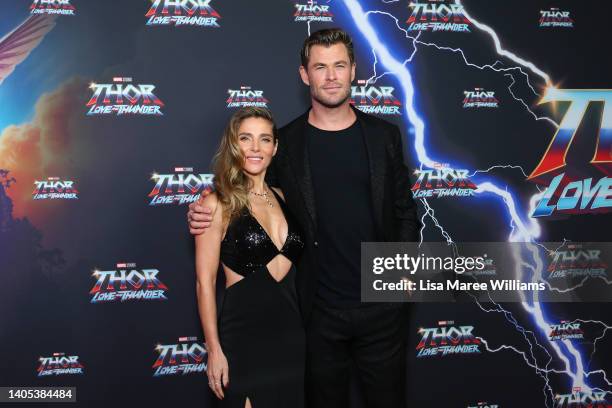 Chris Hemsworth and Elsa Pataky attend the Sydney premiere of Thor: Love And Thunder at Hoyts Entertainment Quarter on June 27, 2022 in Sydney,...