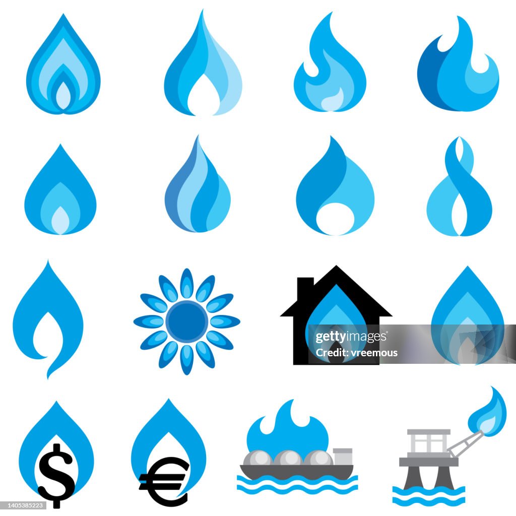 Natural Gas Flames, Production and Usage Icons