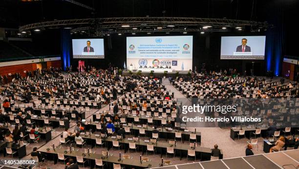 Lisbon Mayor Carlos Moedas delivers welcome remarks during the inaugural day of the UN Ocean Conference on June 27 in Lisbon, Portugal. The second UN...