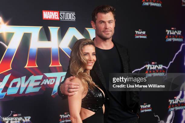 Chris Hemsworth and Elsa Pataky attend the Sydney premiere of Thor: Love And Thunder at Hoyts Entertainment Quarter on June 27, 2022 in Sydney,...