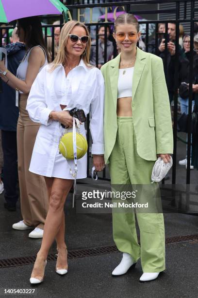 Amanda Holden arrives at All England Lawn Tennis and Croquet Club on June 27, 2022 in London, England.
