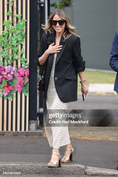 Rachel Stevens arrives at All England Lawn Tennis and Croquet Club on June 27, 2022 in London, England.