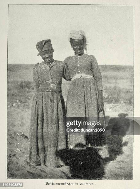 girls from bechuanaland, south africa, 1890s, 19th century - south african people stock illustrations