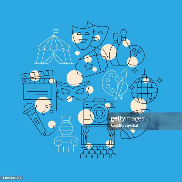 entertainment and hobbies related design element. pattern design with outline icons. colorful vector illustration - dj console stock illustrations