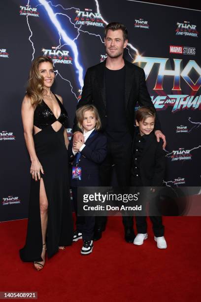Elsa Pataky , Chris Hemsworth and their kids Sasha and Tristan attend the Sydney premiere of Thor: Love And Thunder at Hoyts Entertainment Quarter on...