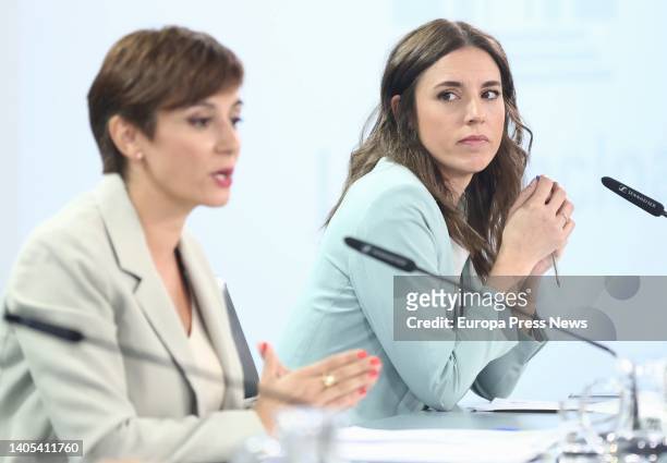 The Minister Spokesperson, Isabel Rodriguez , and the Minister of Equality, Irene Montero, during an appearance after a meeting of the Council of...