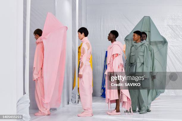 Model walks the runway during the Craig Green Ready to Wear Spring/Summer 2023 fashion show as part of the Paris Men Fashion Week on June 25, 2022 in...