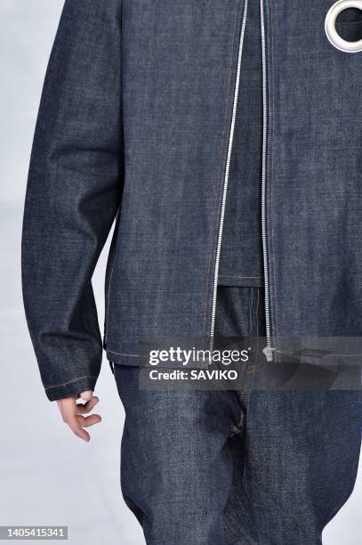 Model walks the runway during the Craig Green Ready to Wear Spring/Summer 2023 fashion show as part of the Paris Men Fashion Week on June 25, 2022 in...