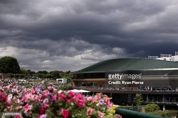 General view outside Centre Court during Day One of The Championships Wimbledon 2022 at All England Lawn Tennis and Croquet Club on June 27, 2022 in...