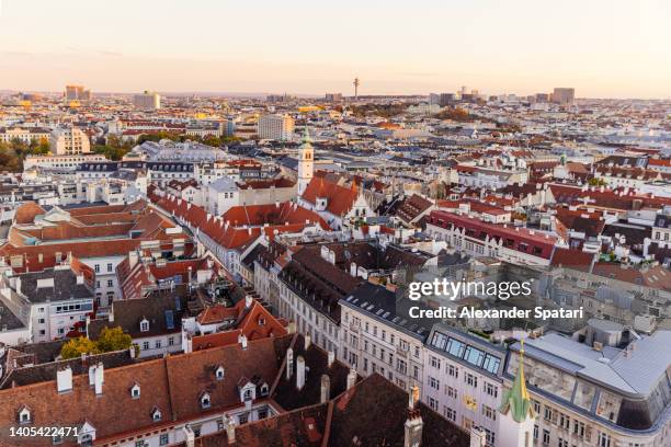 red rooftops of vienna historical center seen from above, austria - viena fotografías e imágenes de stock