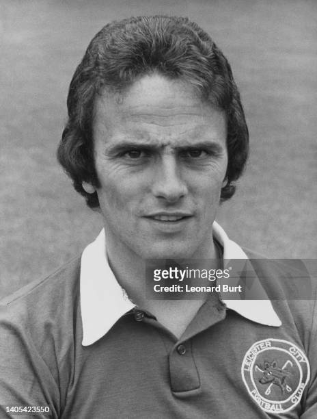 Portrait of English professional footballer Steve Earle, Forward for Leicester City Football Club on 23rd July 1974 at the Filbert Street stadium in...