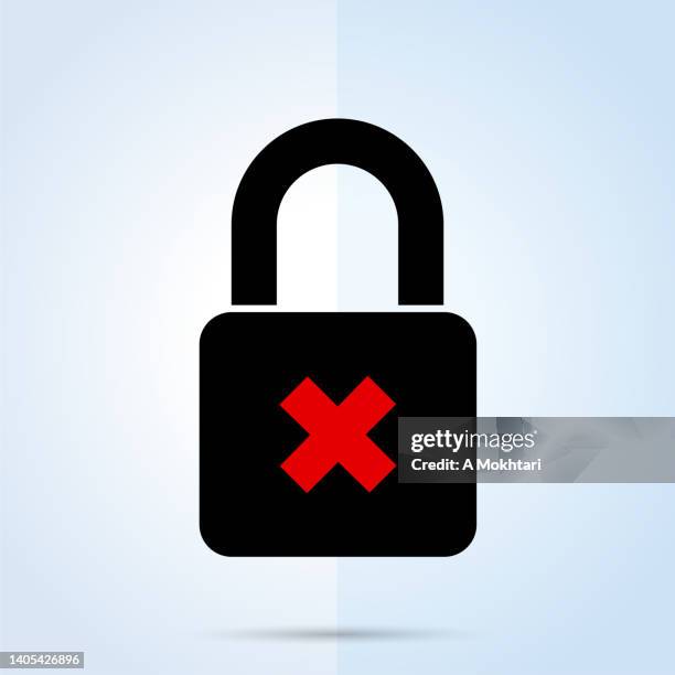 padlock with error cross - weak password stock illustrations