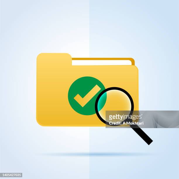 folder with magnifying glass and validation check mark - validation stock illustrations