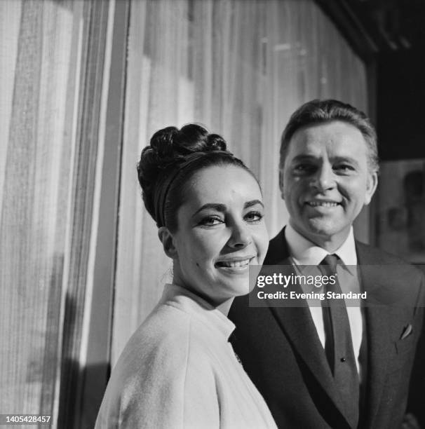 British-American actress Elizabeth Taylor and British actor Richard Burton on the set of 'The VIPs,' at MGM British Studios in Borehamwood,...