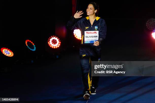 Ingrid Oliveira of Brasil before competing at the Women 10m Platform during the FINA World Aquatics Championships at the Duna Arena on June 26, 2022...