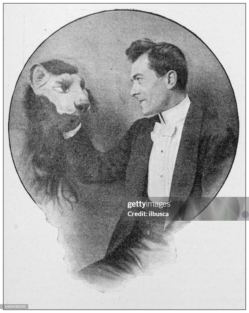 Antique photo: Actor with lion mask