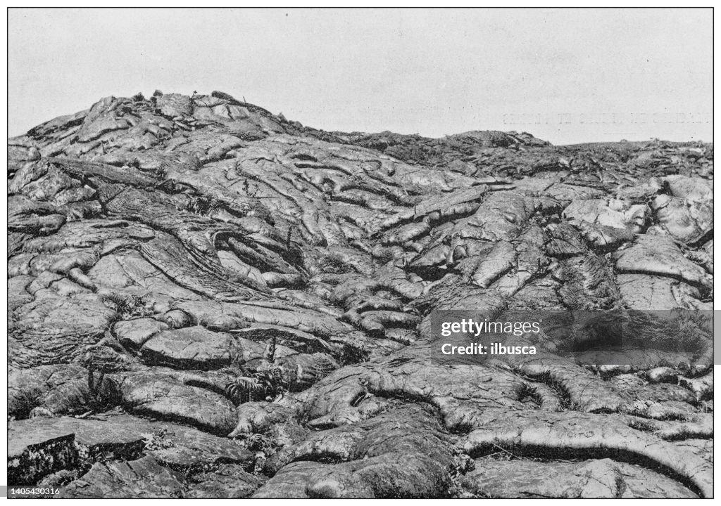 Antique photo: Mauna Loa volcano, Hawaii, Eruption and aftermath