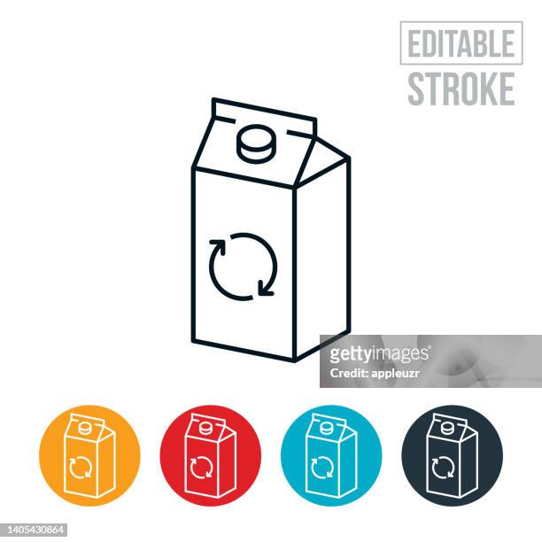 stockillustraties, clipart, cartoons en iconen met recycle milk carton thin line icon - editable stroke - kartonnen verpakking