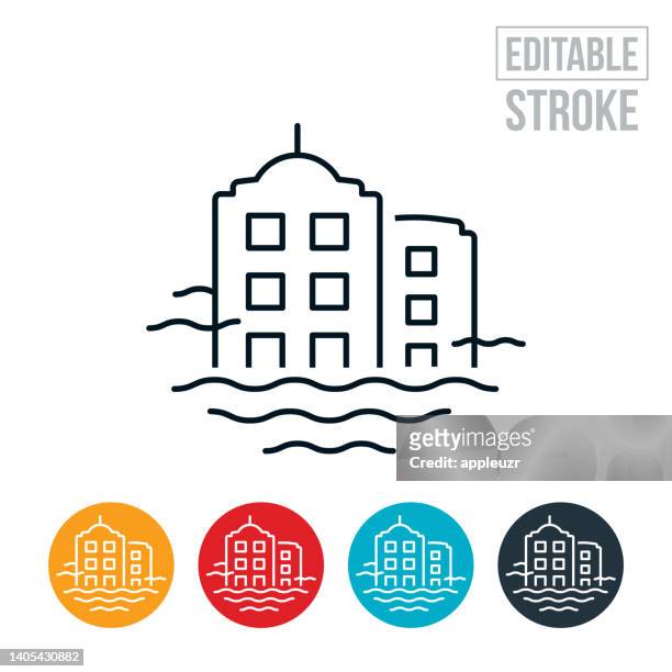 polluted city thin line icon - editable stroke - smog icon stock illustrations