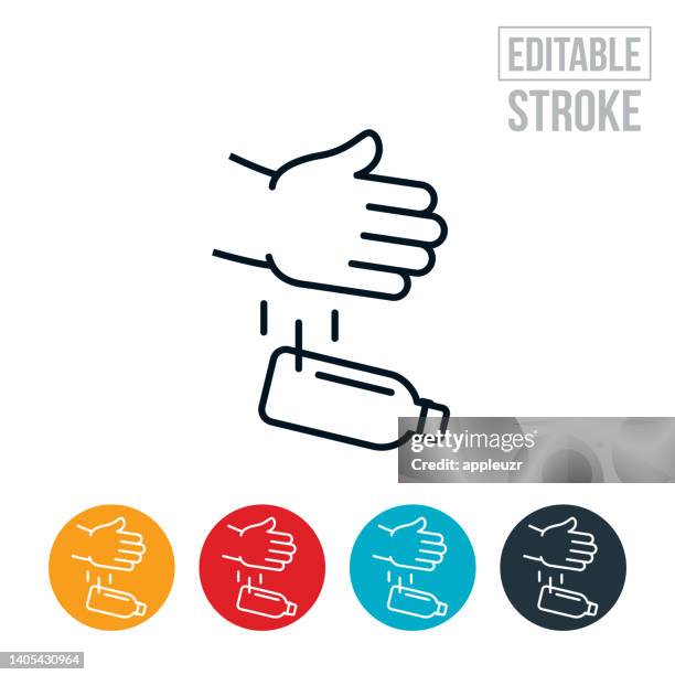 hand littering by throwing out water bottle thin line icon - editable stroke - hand throwing stock illustrations