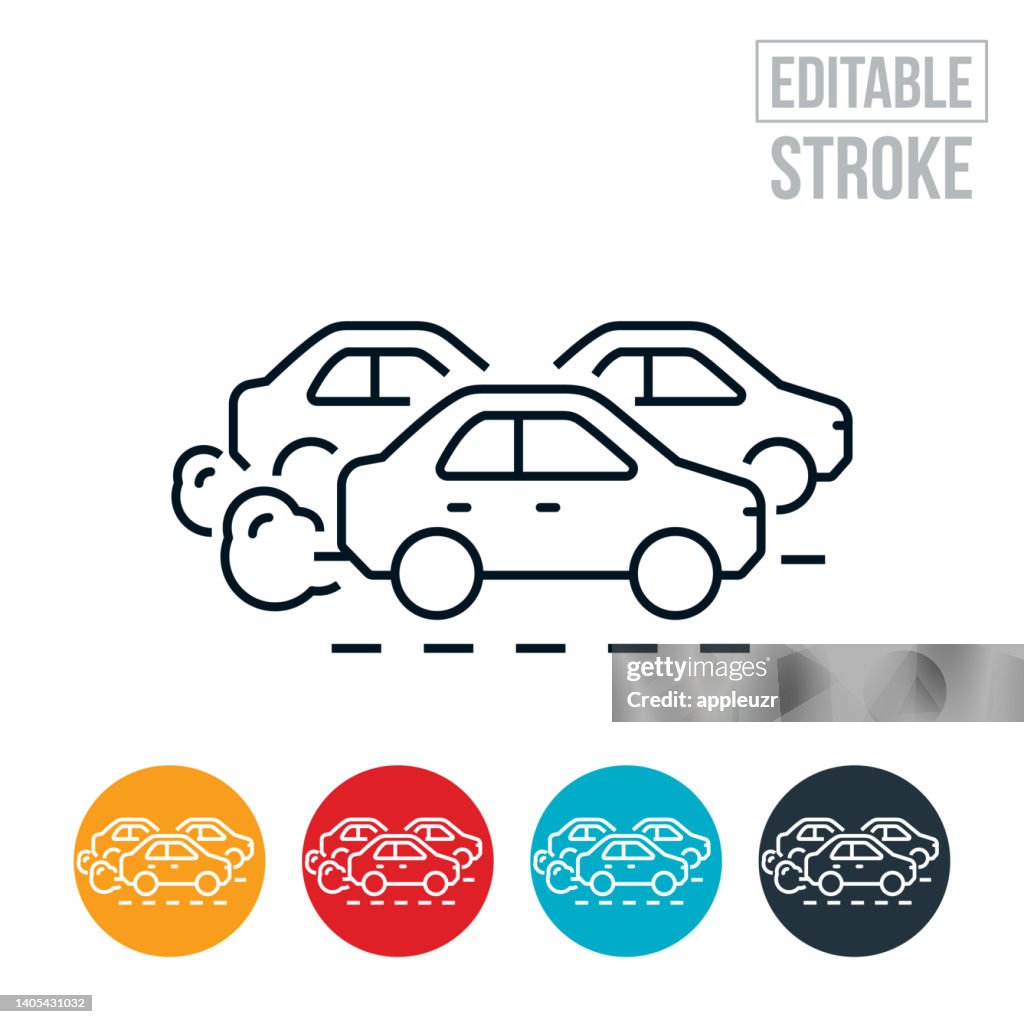 Cars Emitting Exhaust Thin Line Icon - Editable Stroke